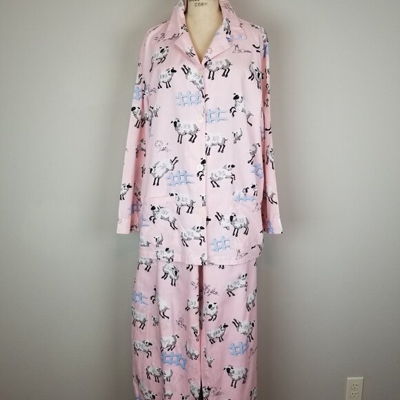 Nick & Nora Pink L/S 2pc Cotton Bo Peep Counting Her Sheep Pajamas Ladies XL NEW - Picture 2 of 10